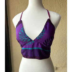 Reversible Halter Tie Crop Top Purple Pink Y2K Boho Festival Handmade Look